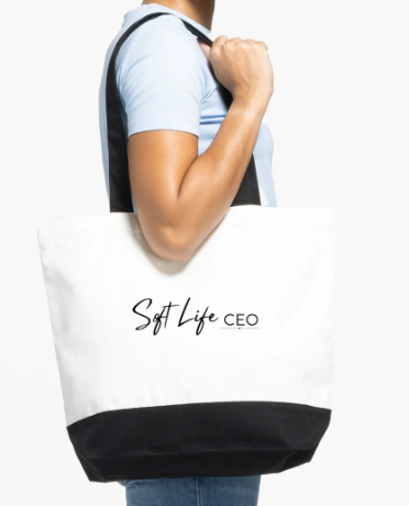 White and black Soft Life CEO tote bag